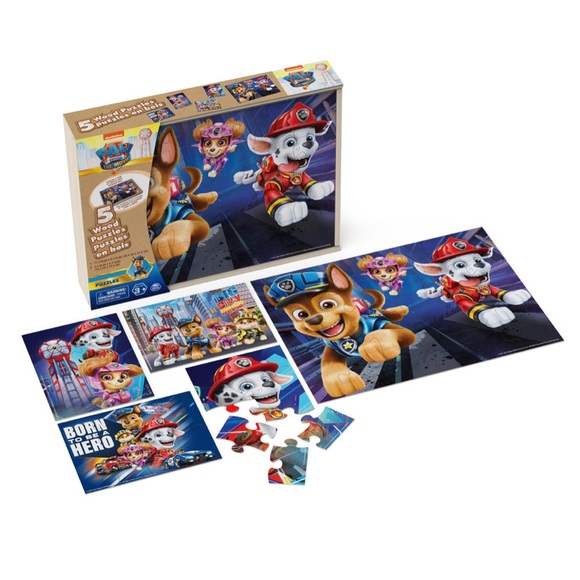 Paw Patrol The Movie - Set of 5 Wood Puzzles with Storage Box for Kids - Picture 4 of 12
